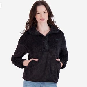 NWT Spyder Women’s Cozy Faux Fur 1/4 Snap Pullover Jacket Black X-Large